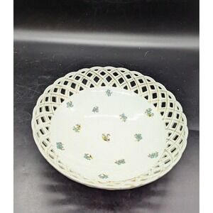 Vintage Pierced Porcelain Floral Pedestal Fruit Console Bowl Flower Floral 9"